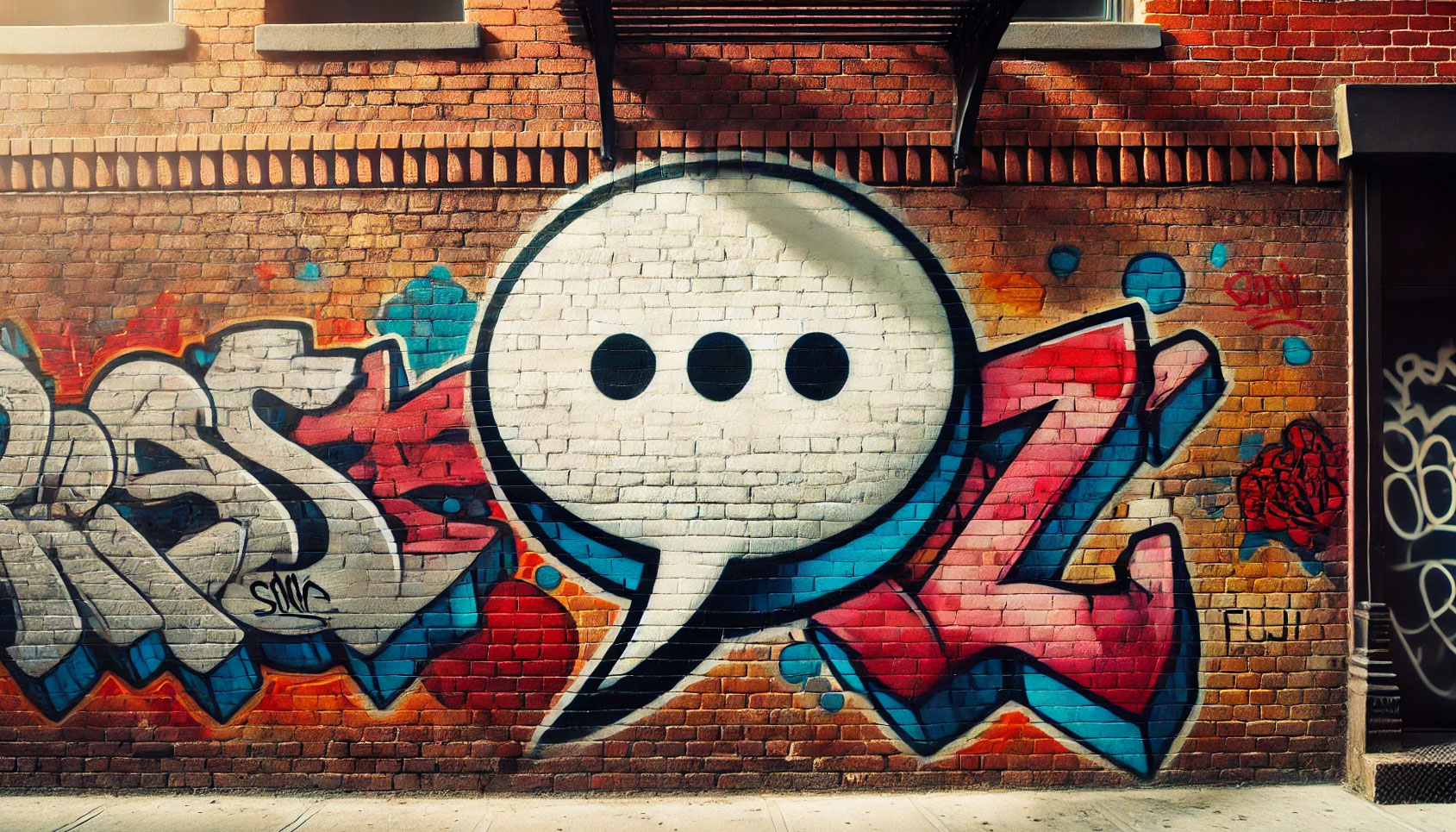 Foto von einem Graffiti, das eine Sprechblase zeigt.