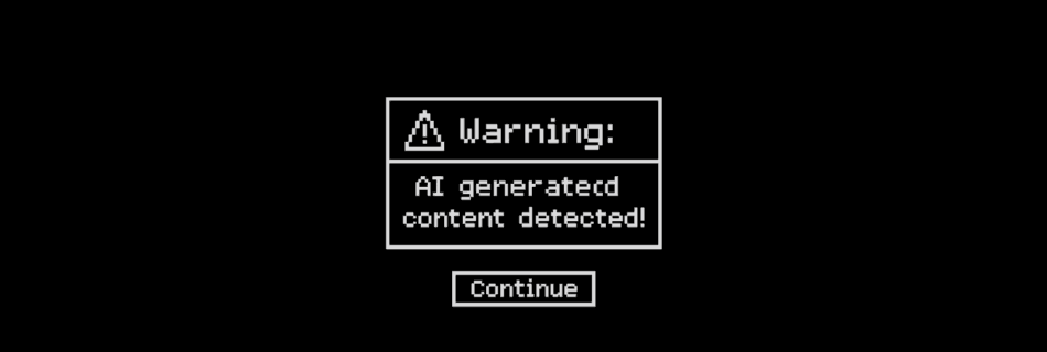 Screenshot im Retro-Style: "Achtung! KI-generierter Inhalt erkannt".