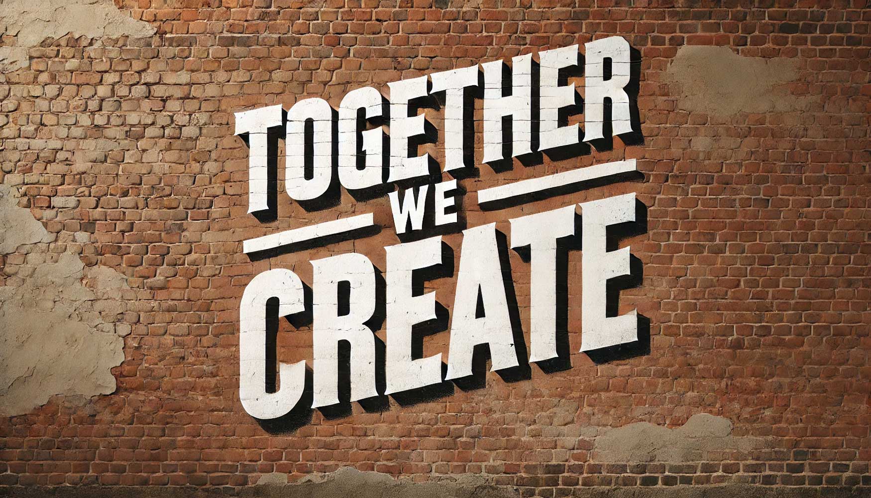 Graffiti on brick wall: "Together We Create"