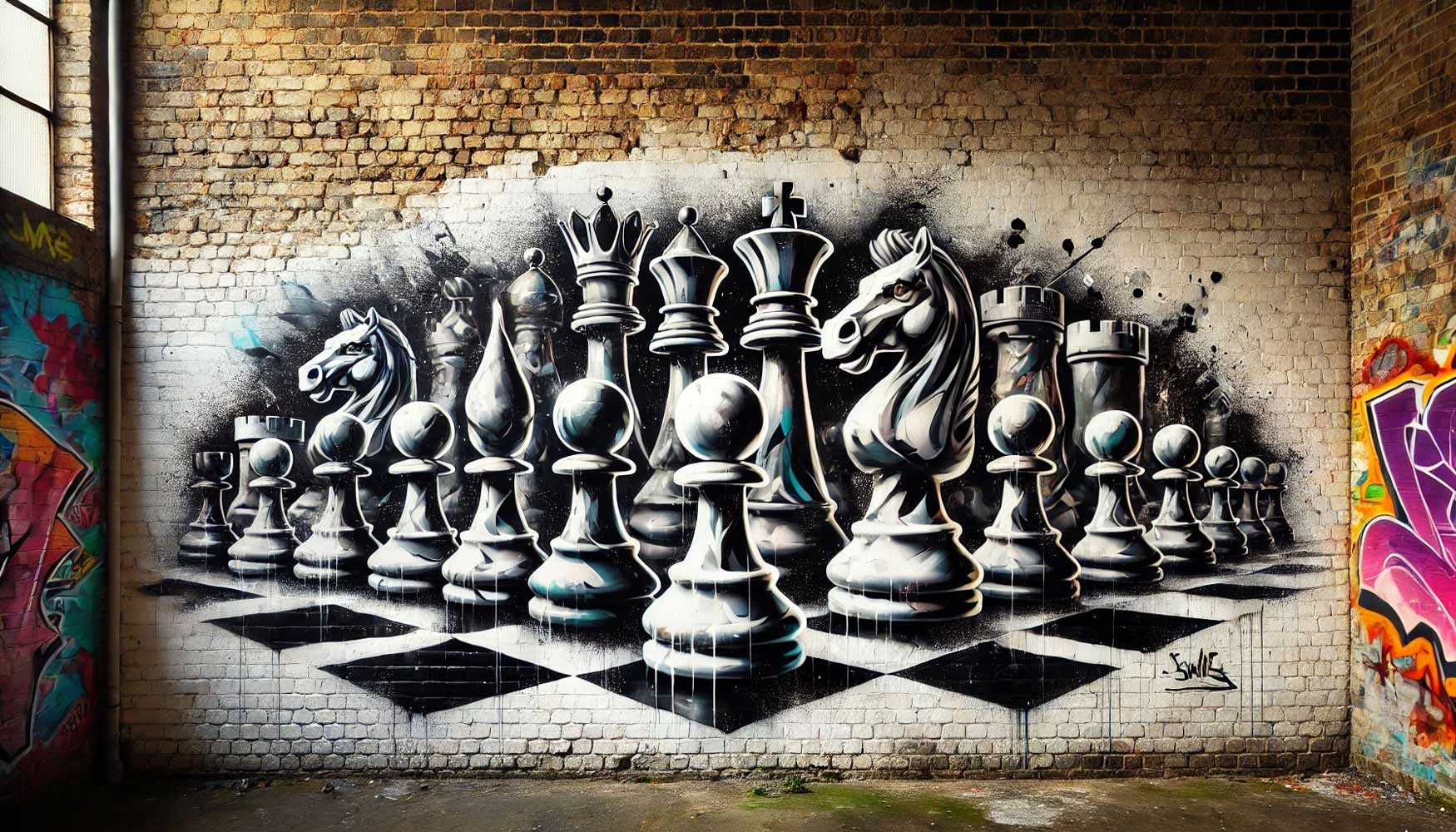 Photo of a graffiti showing chess figures